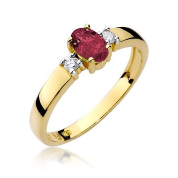 Inel Aur 9K cu Rubin 0.60 ct si Diamante Naturale 0.08 ct