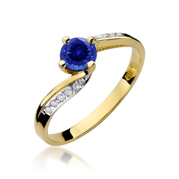 Inel Aur 9K cu Safir 0.50 ct si Diamante Naturale 0.05 ct