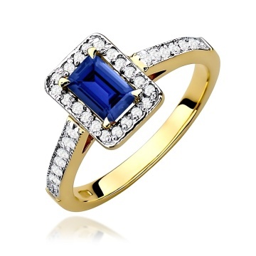 Inel Aur 9K cu Safir 0.60 ct si Diamante Naturale 0.22 ct