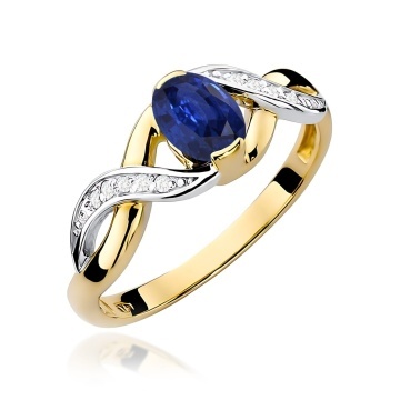 Inel Aur 9K cu Safir 0.70 ct si Diamante Naturale 0.05 ct