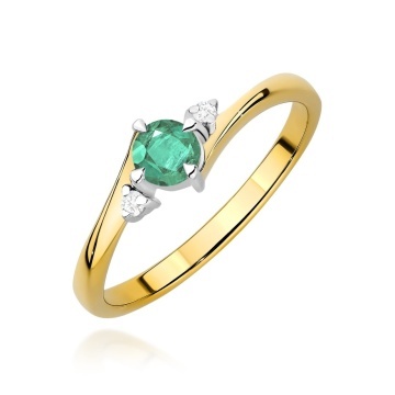 Inel Aur 9K cu Smarald 0.30 ct si Diamante Naturale 0.03 ct