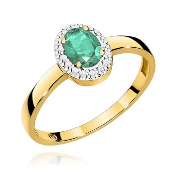 Inel Aur 9K cu Smarald 0.40 ct si Diamante Naturale 0.08 ct