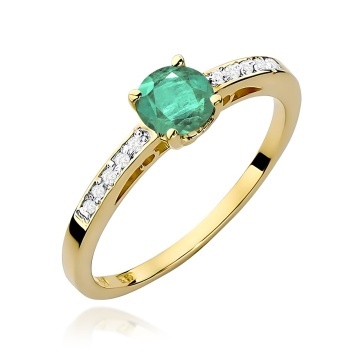 Inel Aur 9K cu Smarald 0.50 ct si Diamante Naturale 0.05 ct