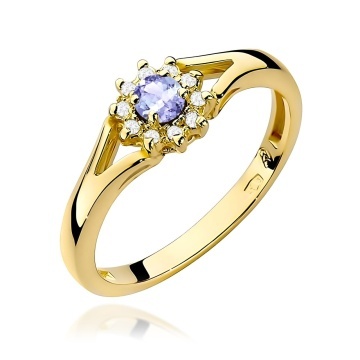 Inel Aur 9K cu Tanzanit 0.15 ct si Diamante Naturale 0.09 ct