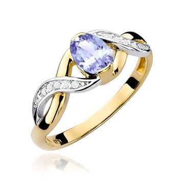 Inel Aur 9K cu Tanzanit 0.40 ct si Diamante Naturale 0.05 ct