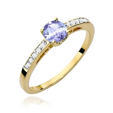 Inel Aur 9K cu Tanzanit 0.50 ct si Diamante Naturale 0.05 ct