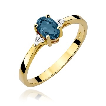 Inel Aur 9K cu Topaz London Blue 0.50 ct si Diamante Naturale 0.05 ct