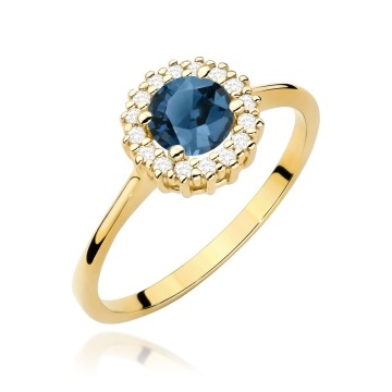 Inel Aur 9K cu Topaz London Blue 0.50 ct si Diamante Naturale 0.14 ct