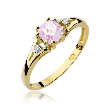 Inel Aur 9K cu Topaz Roz 0.65 ct si Diamante Naturale 0.03 ct