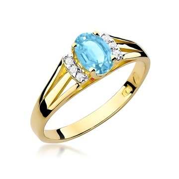 Inel Aur 9K cu Topaz Swiss 0.50 ct si Diamante Naturale 0.05 ct
