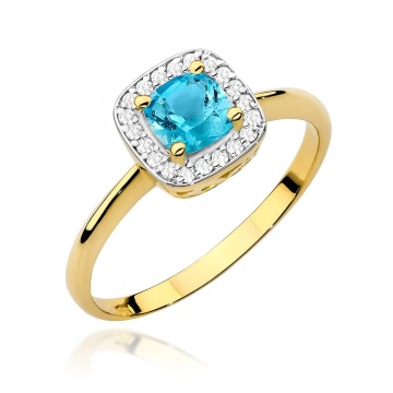 Inel Aur 9K cu Topaz Swiss 0.70 ct si Diamante Naturale 0.10 ct