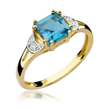 Inel Aur 9K cu Topaz Swiss 1.40 ct si Diamante Naturale 0.06 ct