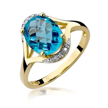 Inel Aur 9K cu Topaz Swiss 3.00 ct si Diamante Naturale 0.04 ct