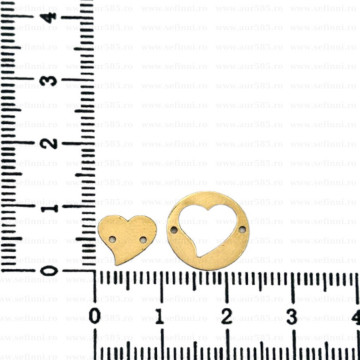 Link din aur 14k - pentru bratara - set 2 piese inimioare