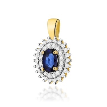 Pandantiv Aur 14K cu Safir 0.70 ct si Diamante Naturale 0.19 ct
