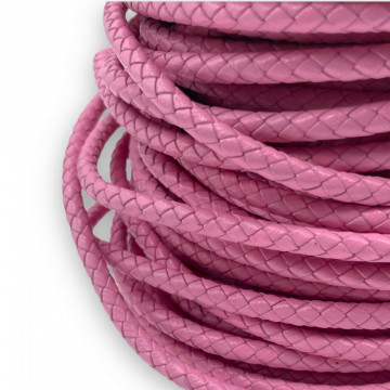 1 Metru Snur Piele naturala impletita 5mm - roz