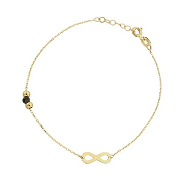 Bratara Lant cu Infinit, Bilute de Aur si Piatra Neagra- Aur 14k
