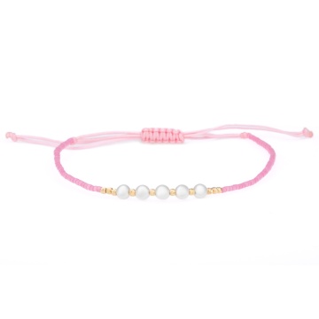 Brățara Pearly cu Miyuki Roz Baby si 10 bilute din Aur 14K