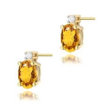Cercei Aur 14K cu Citrin 0.60 ct si Diamante Naturale 0.03 ct