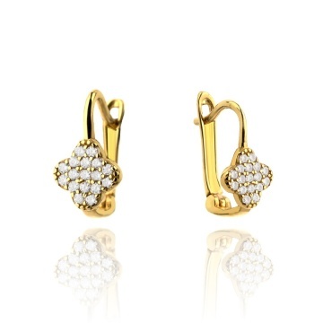 Cercei Aur 14k cu cu Trifoi si Zirconii Albe
