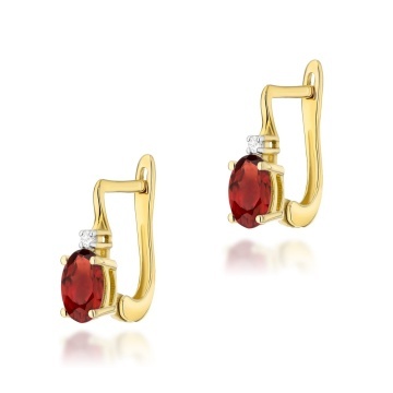 Cercei Aur 14K cu Granat 0.50 ct si Diamante Naturale 0.03 ct