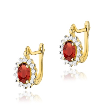 Cercei Aur 14K cu Granat 0.50 ct si Diamante Naturale 0.24 ct