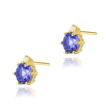 Cercei Aur 14K cu Tanzanit 0.50 ct si Diamante Naturale 0.03 ct