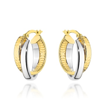 Cercei Aur 14K Două Cercuri Împletite, Design Elegant
