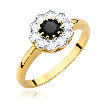 Inel Aur 14K cu Diamante Naturale Albe si Negre 0.80 ct