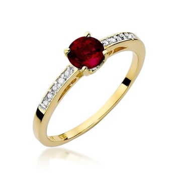 Inel Aur 14K cu Granat 0.60 ct si Diamante Naturale 0.05 ct