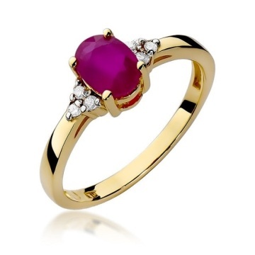 Inel Aur 14K cu Rubin 1.00 ct si Diamante Naturale 0.05 ct