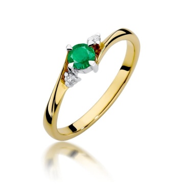 Inel Aur 14K cu Smarald 0.30 ct si Diamante Naturale 0.03 ct