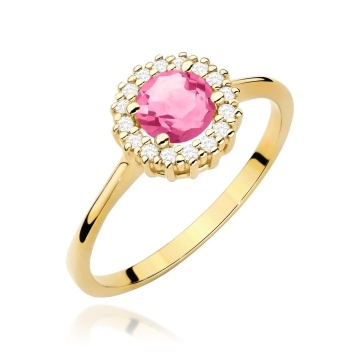 Inel Aur 14K cu Topaz Roz 0.60 ct si Diamante Naturale 0.14 ct