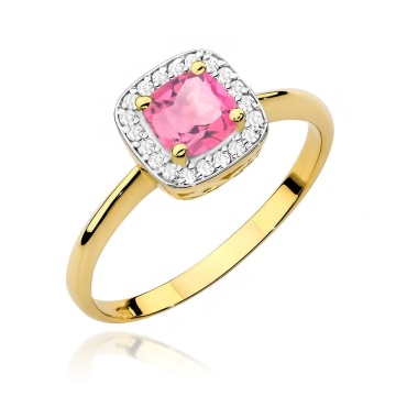 Inel Aur 14K cu Topaz Roz 0.65 ct si Diamante Naturale 0.10 ct