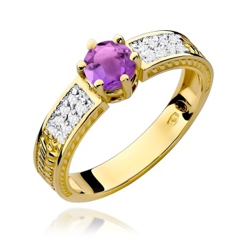 Inel Aur 9K cu Ametist 0.50 ct si Diamante Naturale 0.08 ct
