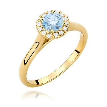 Inel Aur 9K cu Diamante Albastre de Laborator 0.62 ct