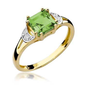 Inel Aur 9K cu Peridot 1.10 ct si Diamante Naturale 0.06 ct