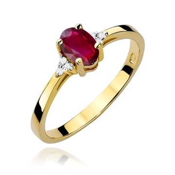 Inel Aur 9K cu Rubin 0.60 ct si Diamante Naturale 0.05 ct