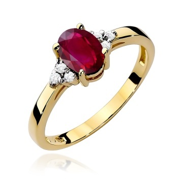 Inel Aur 9K cu Rubin 1.00 ct si Diamante Naturale 0.05 ct