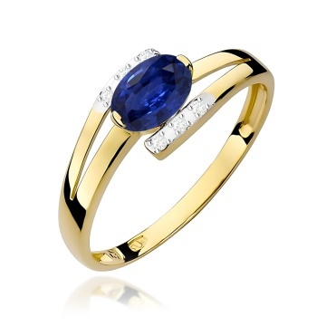 Inel Aur 9K cu Safir 0.70 ct si Diamante Naturale 0.05 ct
