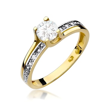 Inel Aur 9K cu Safir Alb 0.50 ct si Diamante Naturale 0.03 ct