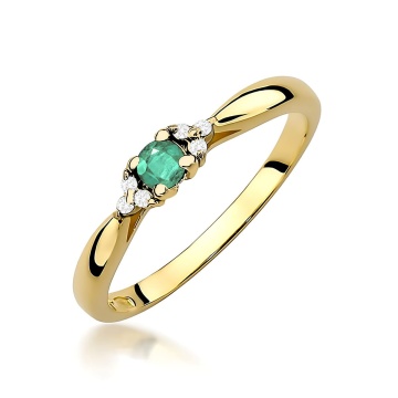 Inel Aur 9K cu Smarald 0.15 ct si Diamante Naturale 0.03 ct