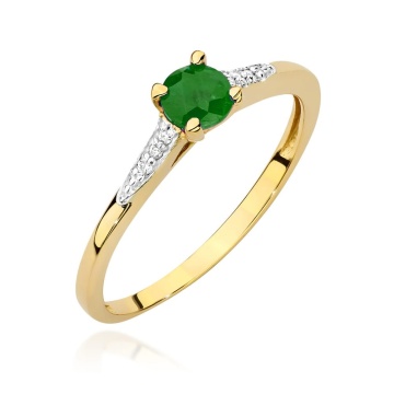 Inel Aur 9K cu Smarald 0.30 ct si Diamante Naturale 0.03 ct