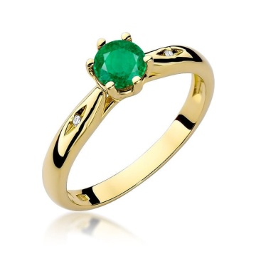 Inel Aur 9K cu Smarald 0.50 ct si Diamante Naturale 0.01 ct