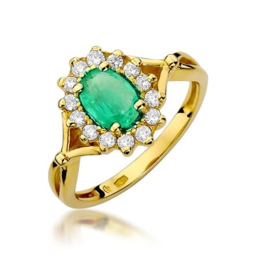 Inel Aur 9K cu Smarald 0.80 ct si Diamante Naturale 0.28 ct