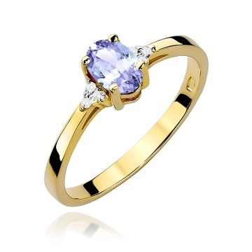 Inel Aur 9K cu Tanzanit 0.40 ct si Diamante Naturale 0.05 ct