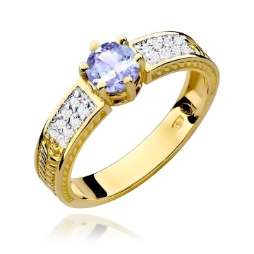 Inel Aur 9K cu Tanzanit 0.50 ct si Diamante Naturale 0.08 ct