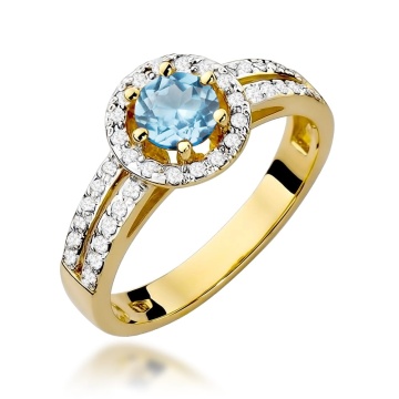 Inel Aur 9K cu Topaz Swiss 0.50 ct si Diamante Naturale 0.20 ct