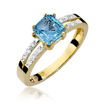 Inel Aur 9K cu Topaz Swiss 1.10 ct si Diamante Naturale 0.06 ct
