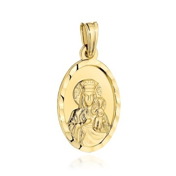 Medalion Aur 14K Maica Domnului de Częstochowa, Cadru Oval Slefuit